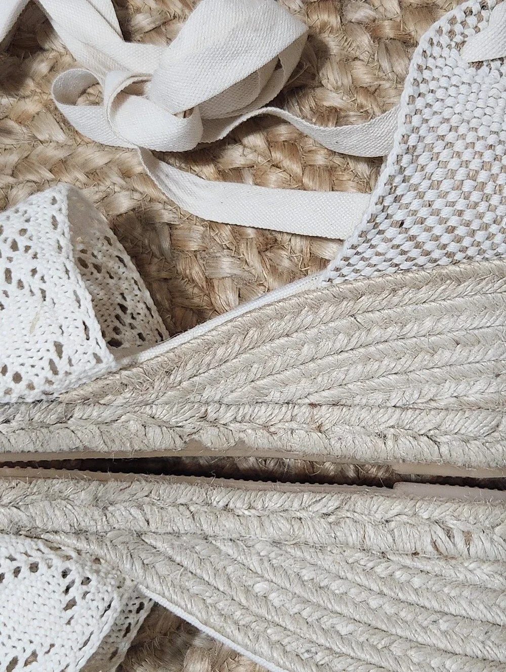 J Crew Spain Crochet Lace Up Espadrille Wedge Shoes Womens 11 Ivory Jute Emmylou